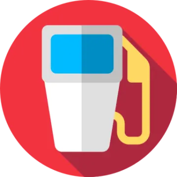 a red circle with an icon of a gas station