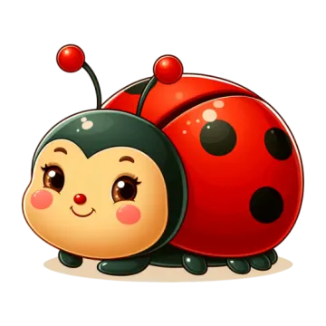 a cartoon ladybug sitting on the ground