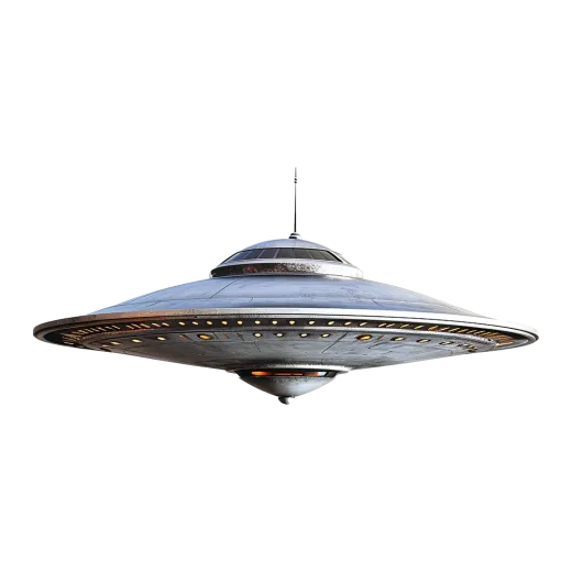 an alien spaceship flying over a white background
