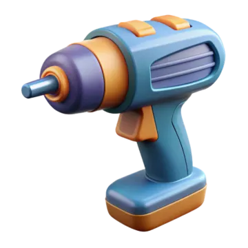 a blue and orange drill with a yellow handle