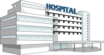 a hospital building with the words hospital on it