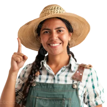 a woman wearing a straw hat and green overalls