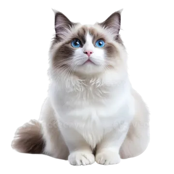 a white cat with blue eyes sitting down