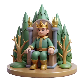 a figurin sitting on a throne surrounded by trees
