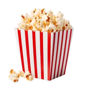a red and white striped box of popcorn