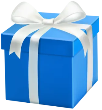 a blue gift box with a white bow