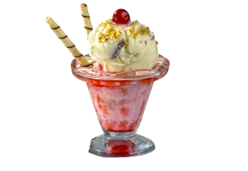 an ice cream sundae with a cherry on top