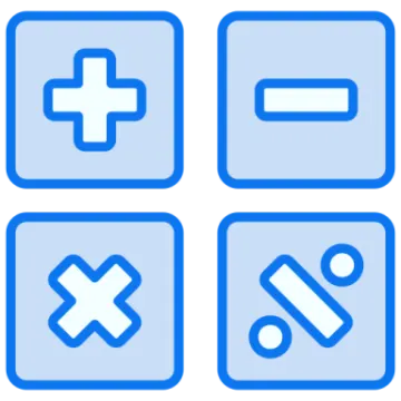 a set of four blue buttons with different symbols