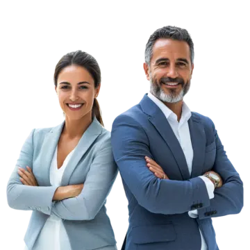 a man and woman standing next to each other people