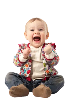 a baby sitting on the floor with his mouth open