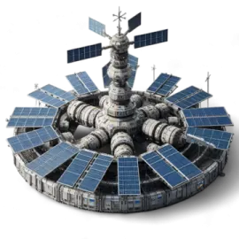 an image of a spaceship with solar panels on it