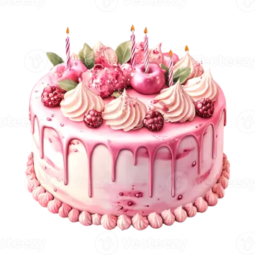 a birthday cake with pink icing and white icing