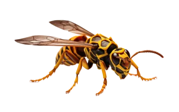a close up of a bee on a white background