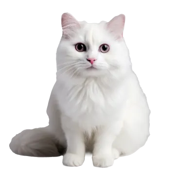 a white cat with pink eyes sitting down