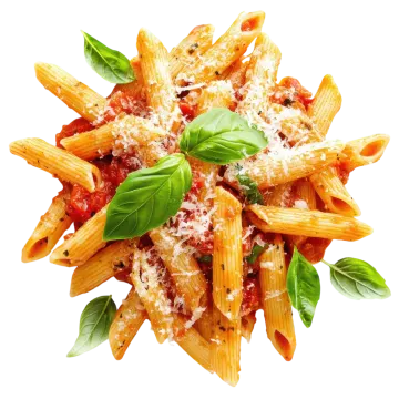 a plate of pasta with tomato sauce and basil