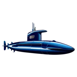 a blue submarine on a white background
