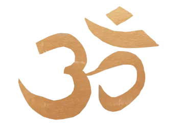 a gold om sign on a white background