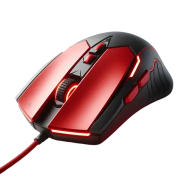 a red mouse on a white background