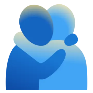 a blue silhouette of two people hugging