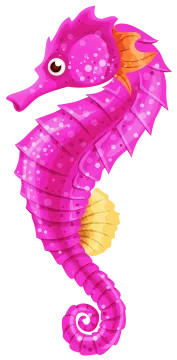 a purple seahorse with white dots on it