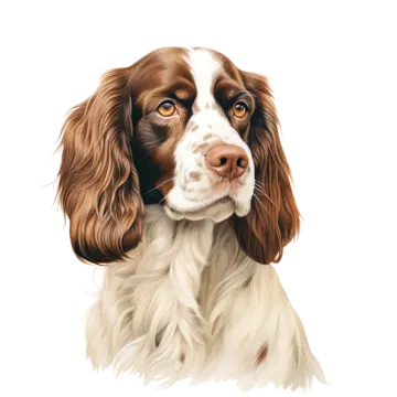 a brown and white dog with long hair