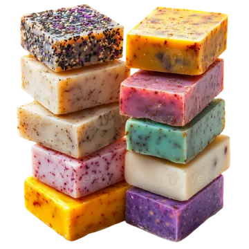 a stack of soap bars with different colors
