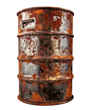 an old rusty oil drum on a white background
