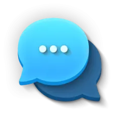 a blue speech bubble with two white bubbles