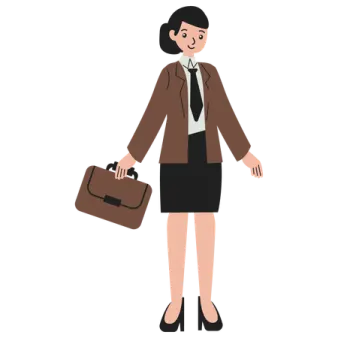 a woman in a suit and tie holding a briefcase