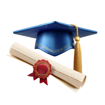 a graduation cap, diploma and scroll