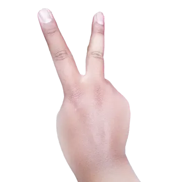 a person's hand showing the peace sign
