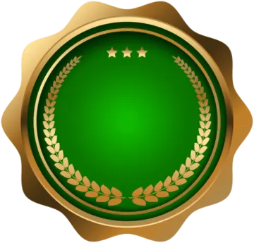 a green seal with gold stars and laurels