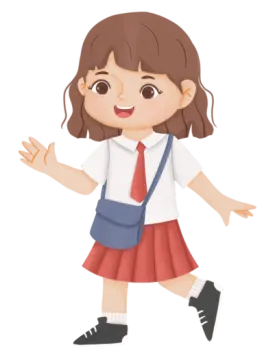 a little girl in a school uniform