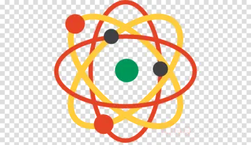 a red and yellow atom symbol on a transparent background