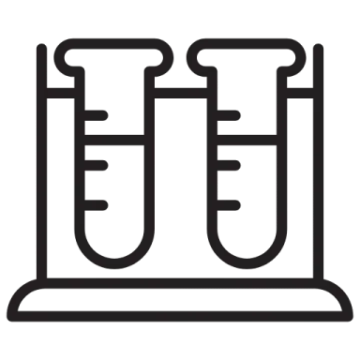 a black and white icon of two test tubes