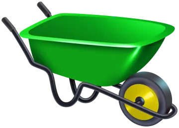 a green wheelbark with yellow wheels