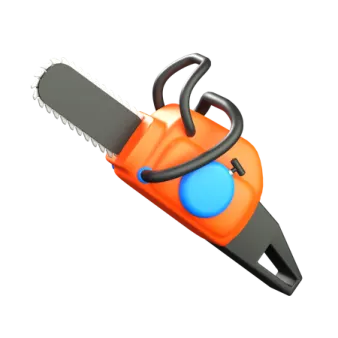 a chainsaw with a blue ball on it