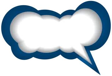 a blue speech bubble with a white background