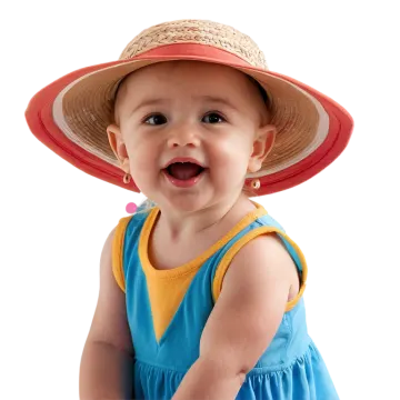 a small child wearing a straw hat