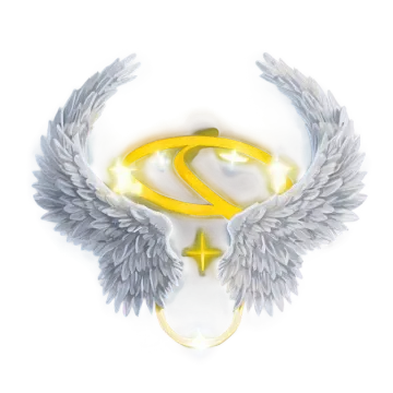 a pair of angel wings with a yellow ring