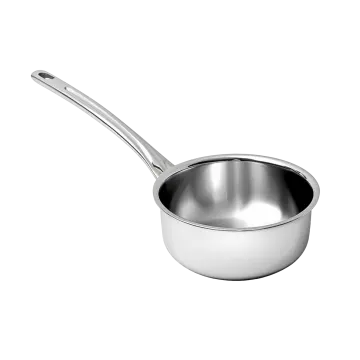 a stainless pan with a handle