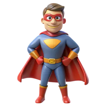 a cartoon character with a red cape and blue shirt