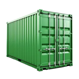 a green shipping container on a white background