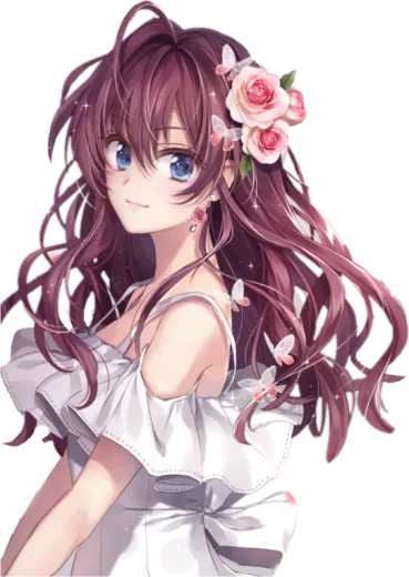 a girl with long hair and a flower in her hair