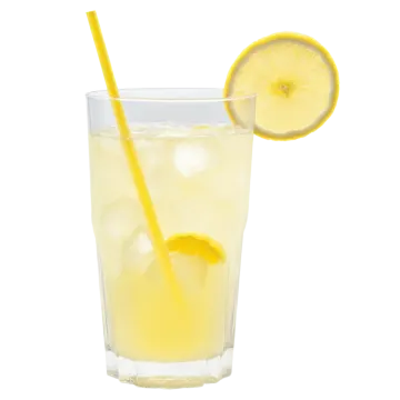a glass of lemonade with a yellow straw