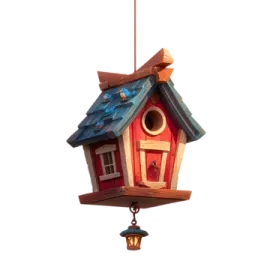 a birdhouse hanging on a white background