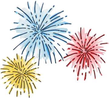 three watercolor fireworks on a white background