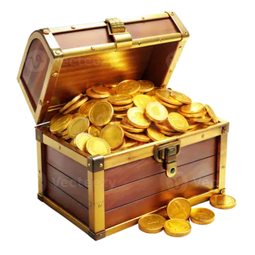 a wooden chest filled with gold coins