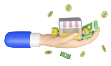 a hand holding a phone with money coming out of it