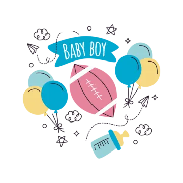 the baby boy logo with balloons and stars